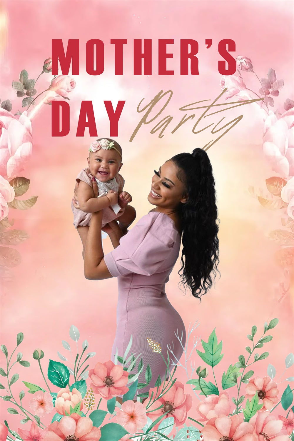 Backdrops für Muttertag Pink Floral Party personalisierte Backdrop MRR3-118
