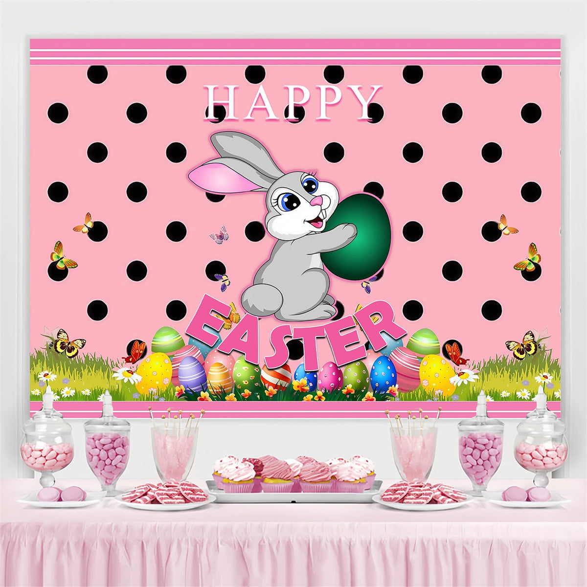 Hintergrund Ostern Rosa Tupfen Hase Personalisierter Hintergrund MRR3-123
