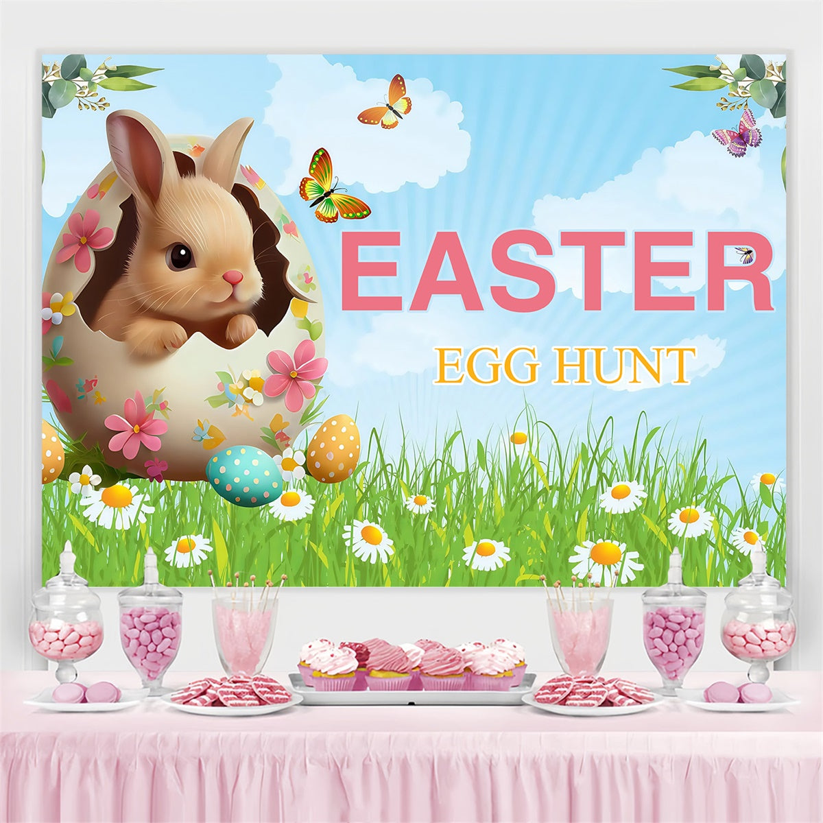 Ostern Fotohintergrund Blühende Ostereier Hase Individueller Hintergrund MRR3-124