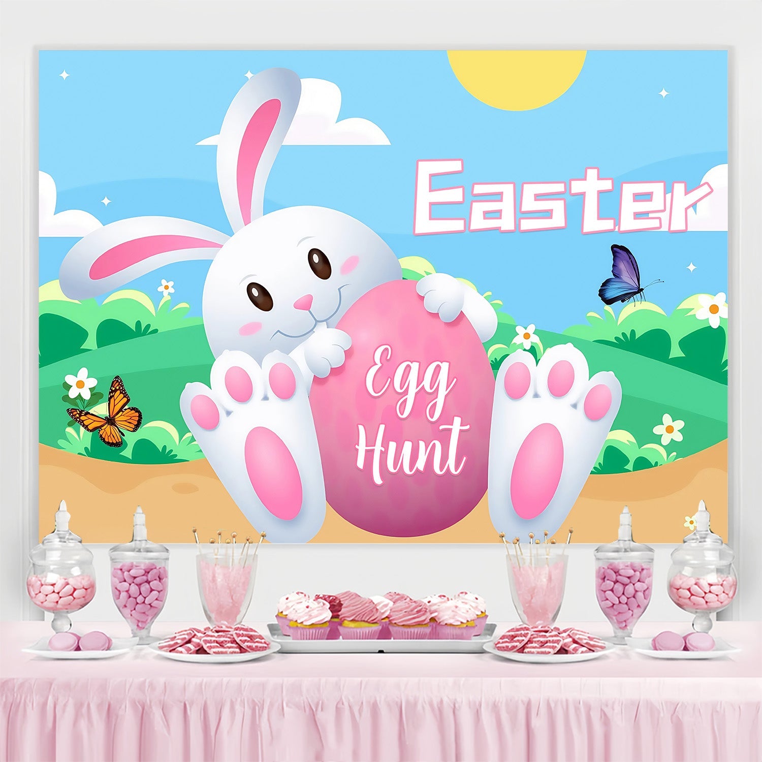 Fotohintergrund für Ostern Happy Bunny Pink Egg Personalisierter Fotohintergrund MRR3-128