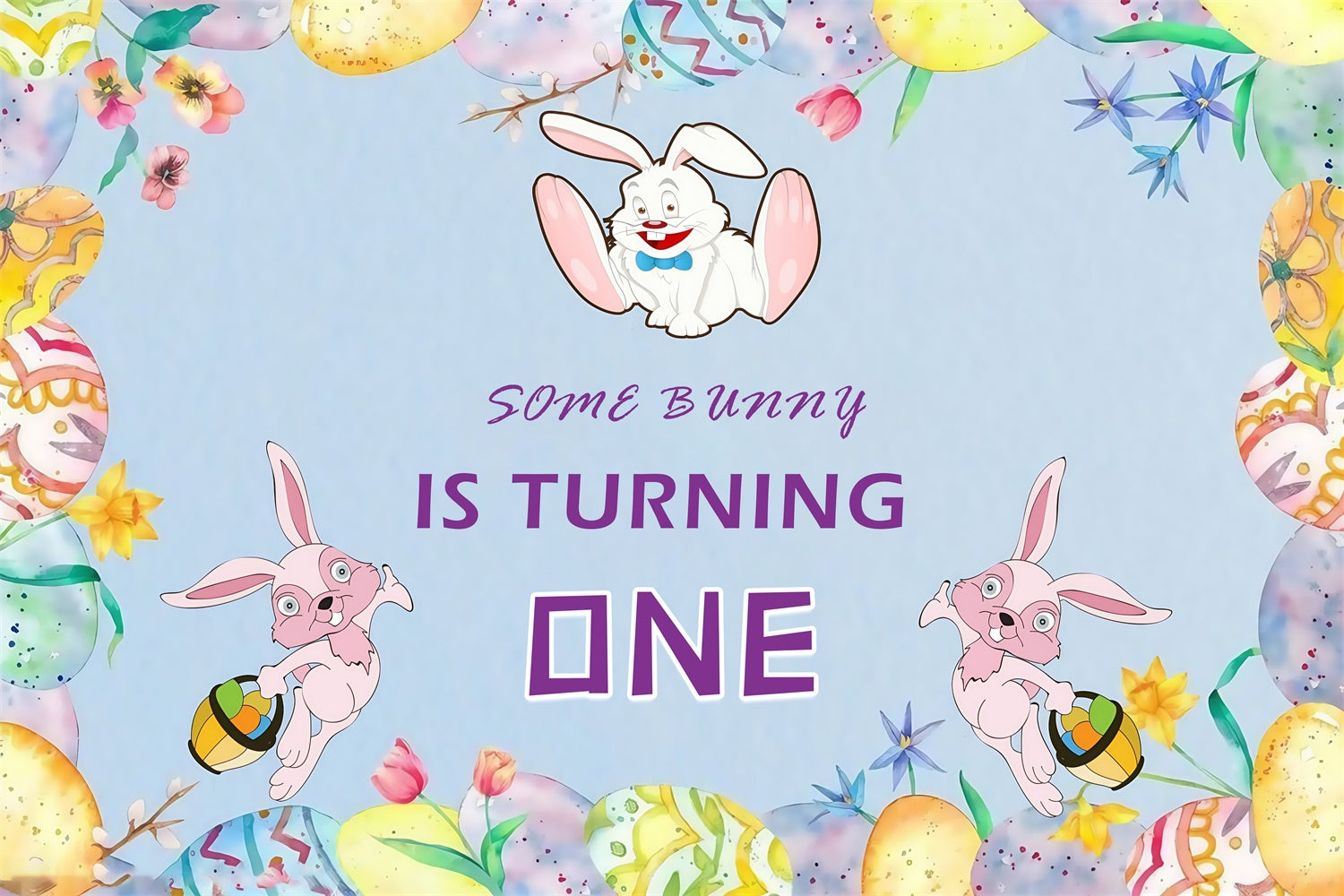 Foto-Hintergrund für Ostern Pastell Bunny Floral Customized Backdrop MRR3-131