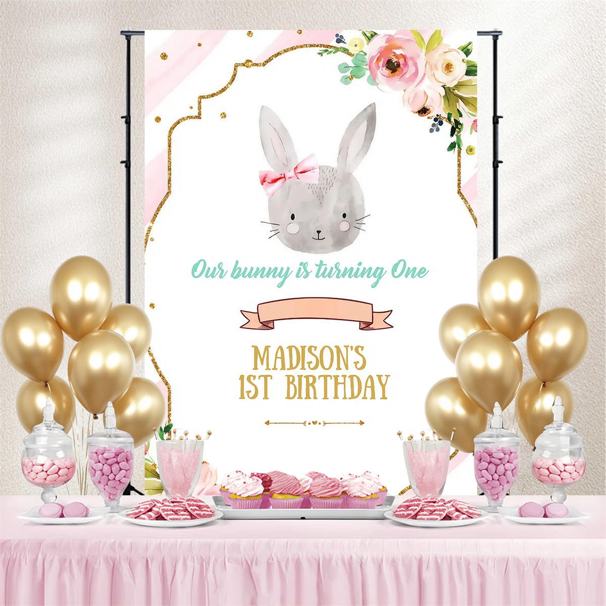 Hintergrund für Ostern Woodland Bunny Blumen Personalisierte Hintergrund MRR3-139