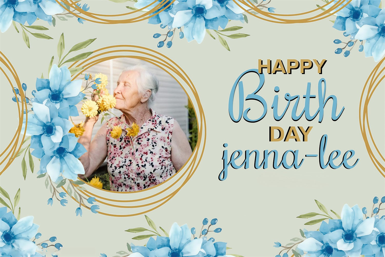 Personalisierte Geburtstag Backdrops Elegant Soft Blue Flower Backdrop MRR3-144