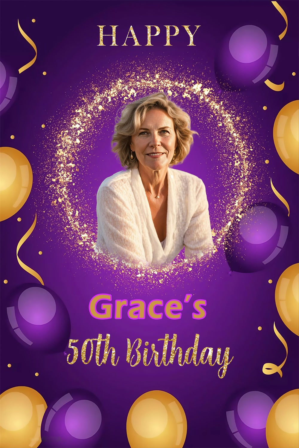 Personalisierte 50. Geburtstag Backdrop Elegant Lila Sparkle Backdrop MRR3-166