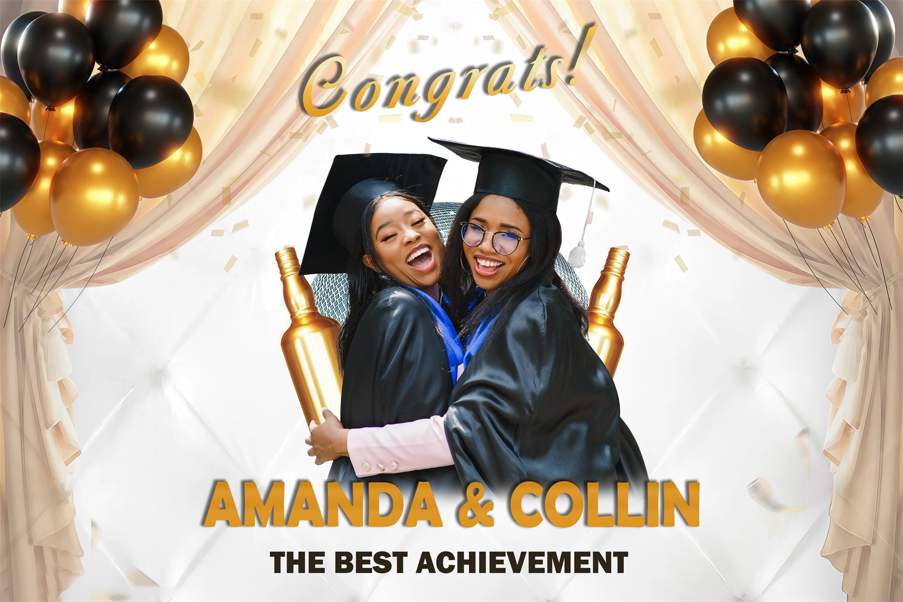 Graduation Fotoshooting Hintergrund Champagner Gold Ballons Benutzerdefinierte Party Graduation Backdrop MRR3-181