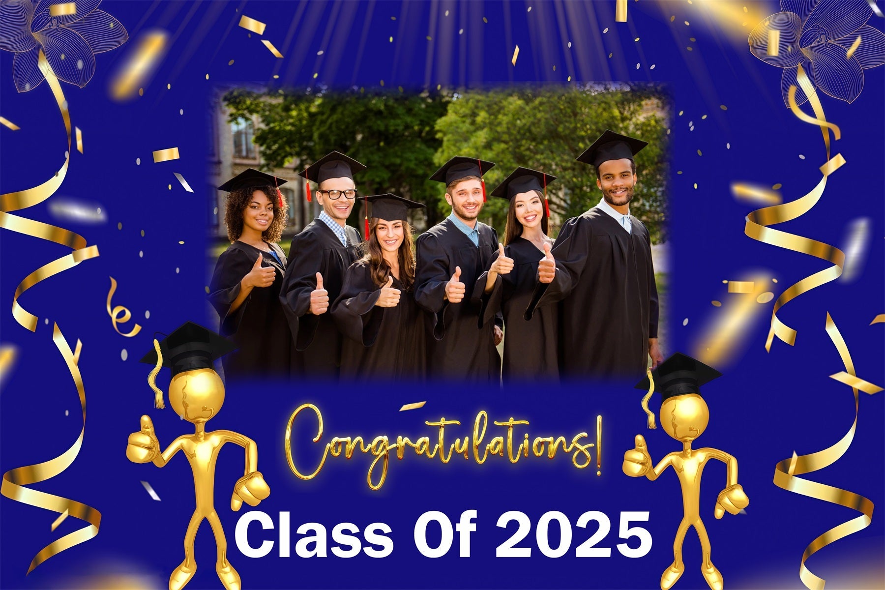 Blau Graduation Backdrop Blau Gold Konfetti Personalisierte Party Graduation Backdrop MRR3-184