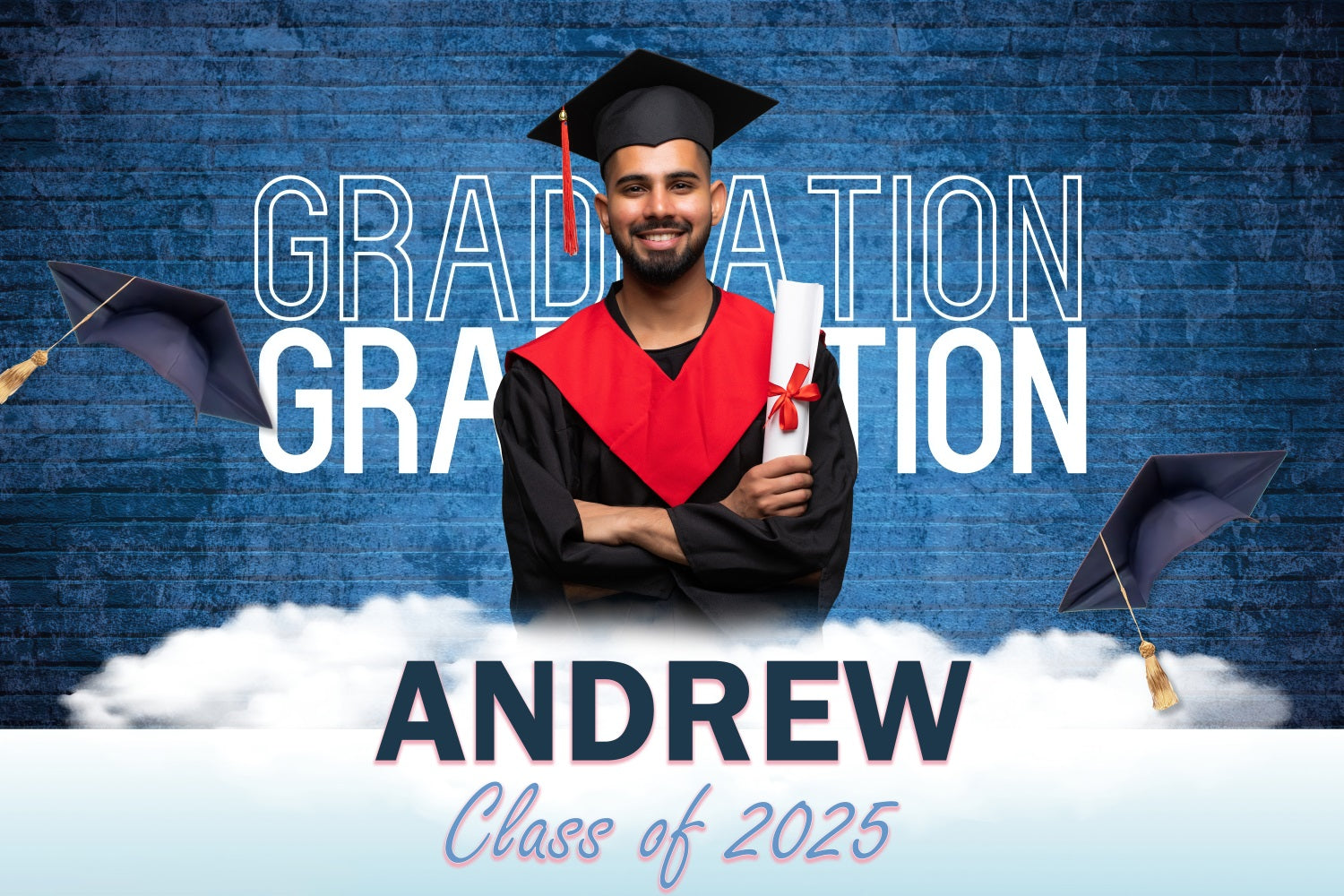 2025 Graduation Backdrop Blaue Backsteinmauer Personalisierte Party Graduation Backdrop MRR3-185