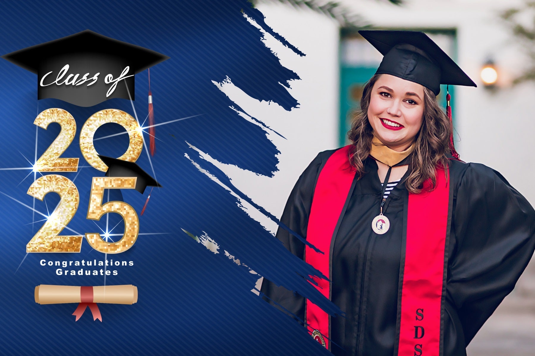 Graduation Backdrop Blau Funkeln Blau Thema Benutzerdefinierte Party Graduation Backdrop MRR3-187