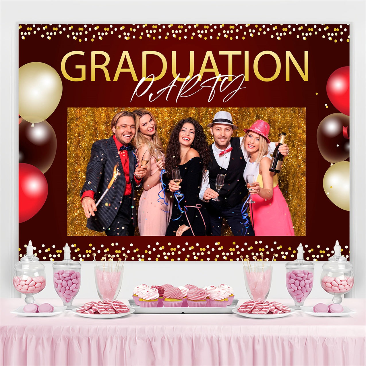 Graduation Backdrop Konfetti Ballon Benutzerdefinierte Party Graduation Backdrop MRR3-188