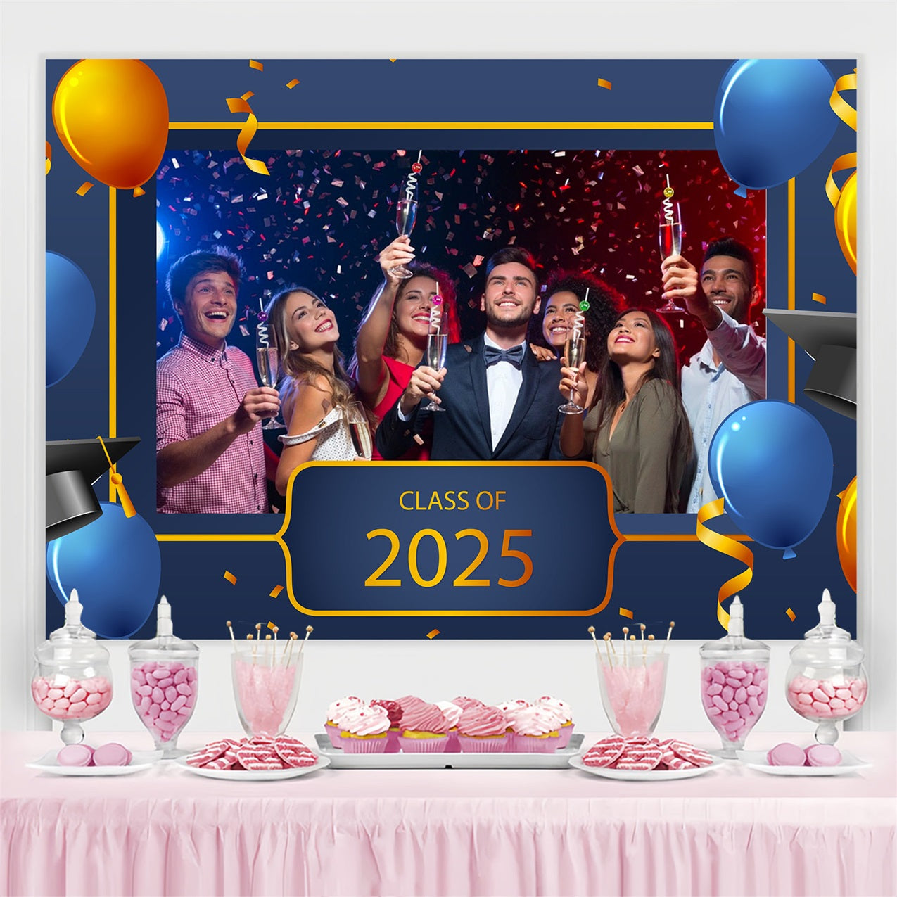 Graduation Foto Backdrop Ballon Konfetti Personalisierte Party Graduation Backdrop MRR3-189