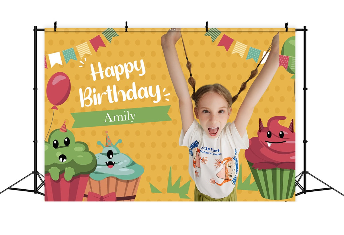 Personalisierte Backdrops Geburtstag Monster Cupcake Party Backdrop MRR3-19