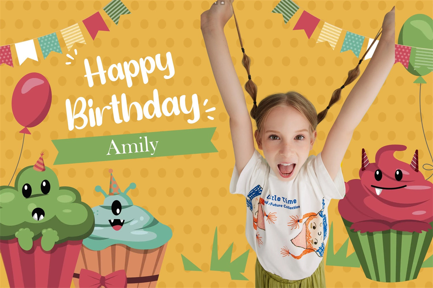 Personalisierte Backdrops Geburtstag Monster Cupcake Party Backdrop MRR3-19