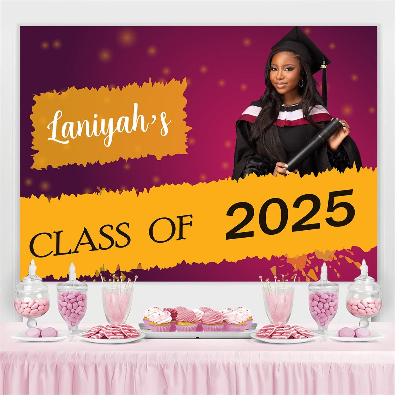 2025 Graduation Backdrop Bold Lila Benutzerdefinierte Party Graduation Backdrop MRR3-190