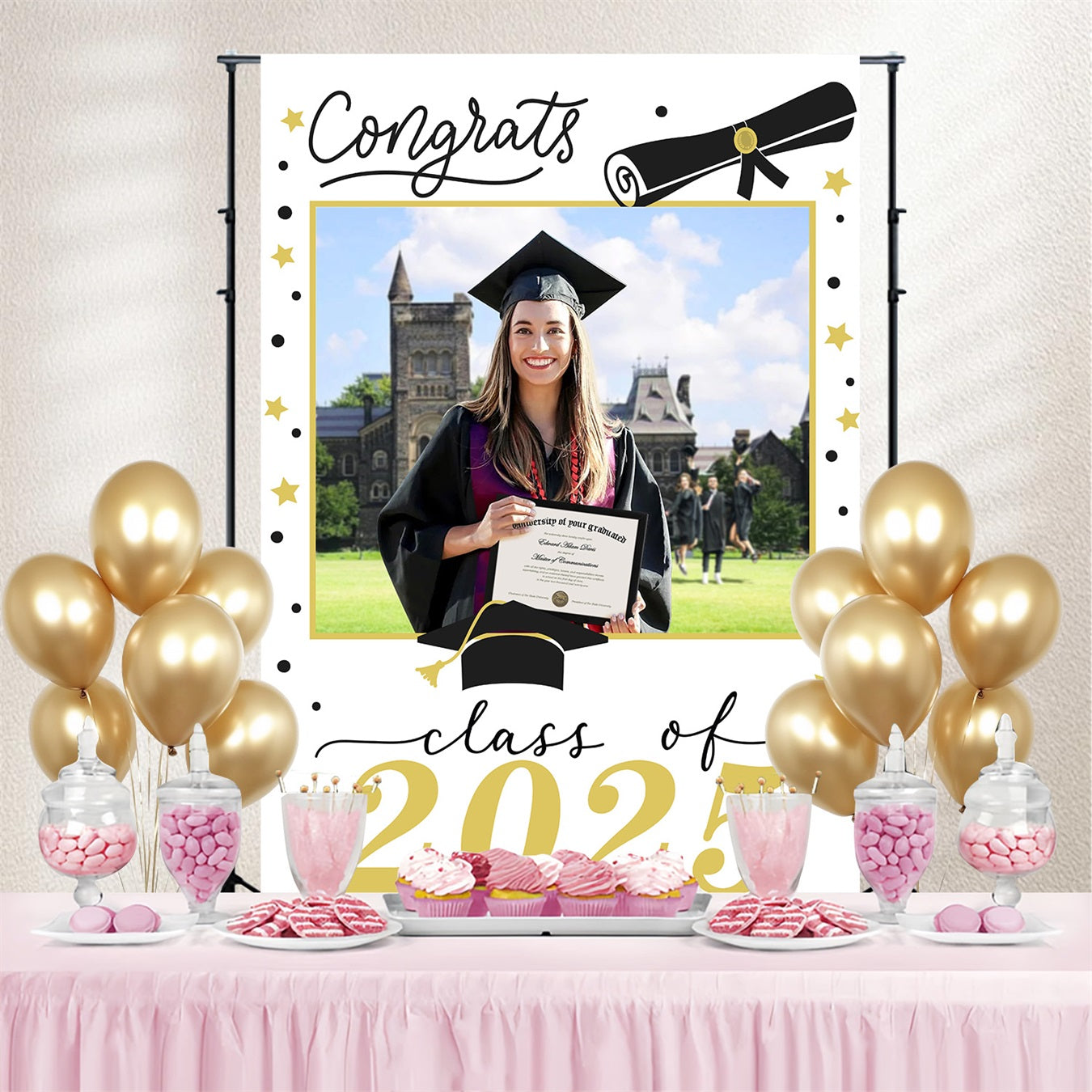 Graduation Foto Backdrop Sterne White Rahmen Benutzerdefinierte Party Graduation Backdrop MRR3-192