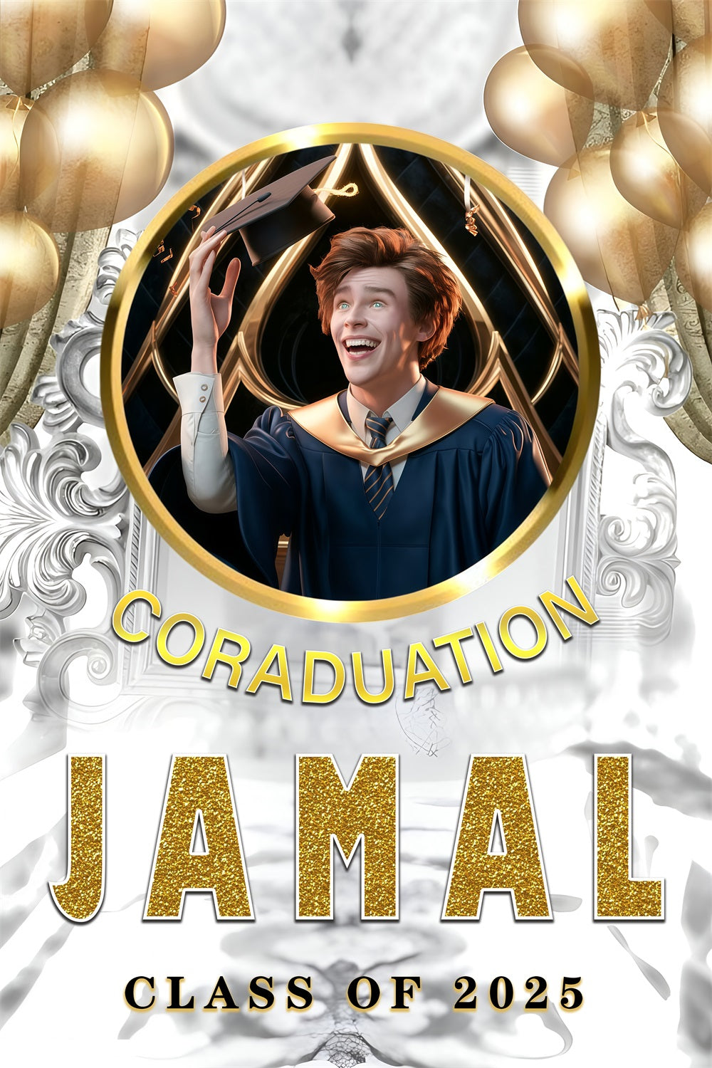 Graduated Backdrop White Gold Ballon Benutzerdefinierte Party Graduation Backdrop MRR3-194