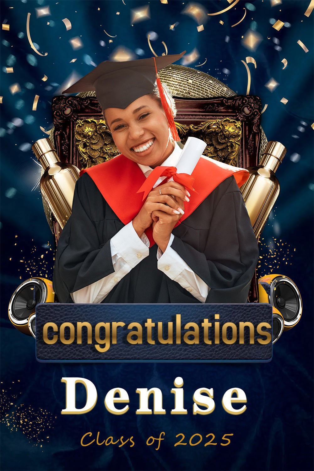 Graduation Foto Backdrop Ideen Konfetti Champagner Personalisierte Party Graduation Backdrop MRR3-195