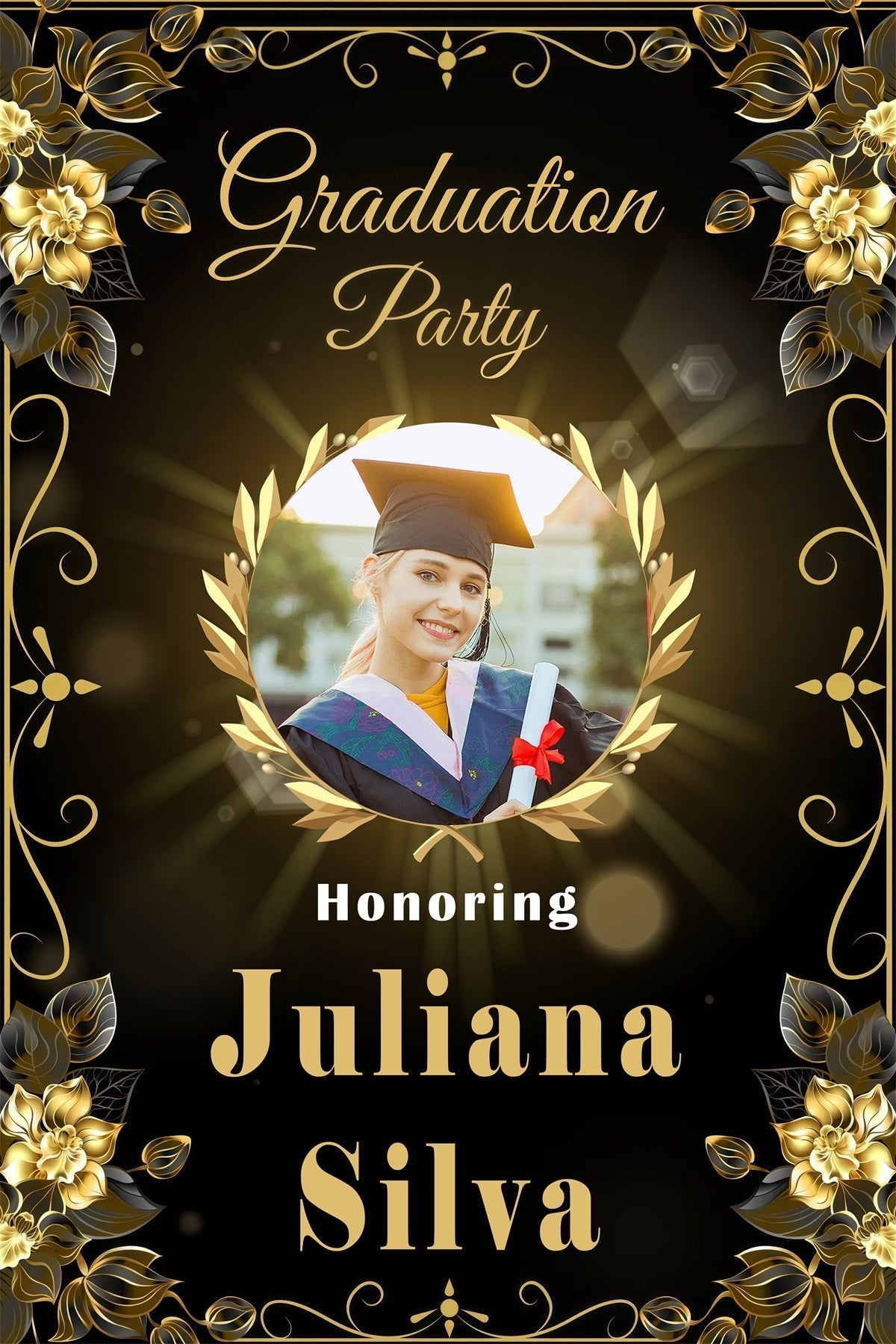 Graduation Backdrops Blumen Rahmen Benutzerdefinierte Party Graduation Backdrop MRR3-196