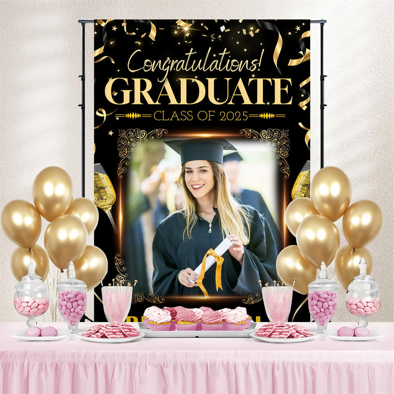 Graduation Backdrop Ideen Toast Konfetti Personalisierte Party Graduation Backdrop MRR3-197