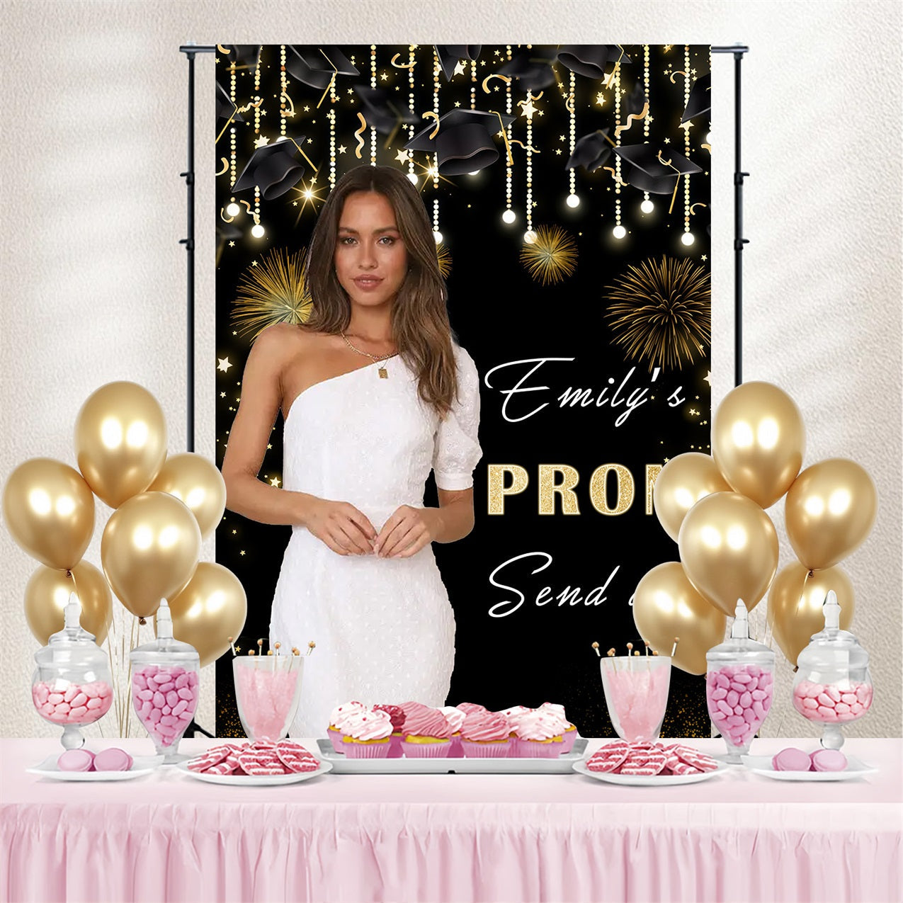 Prom Foto Backdrop Mütze Sparkling Feuerwerk Personalisierte Party Graduation Backdrop MRR3-199