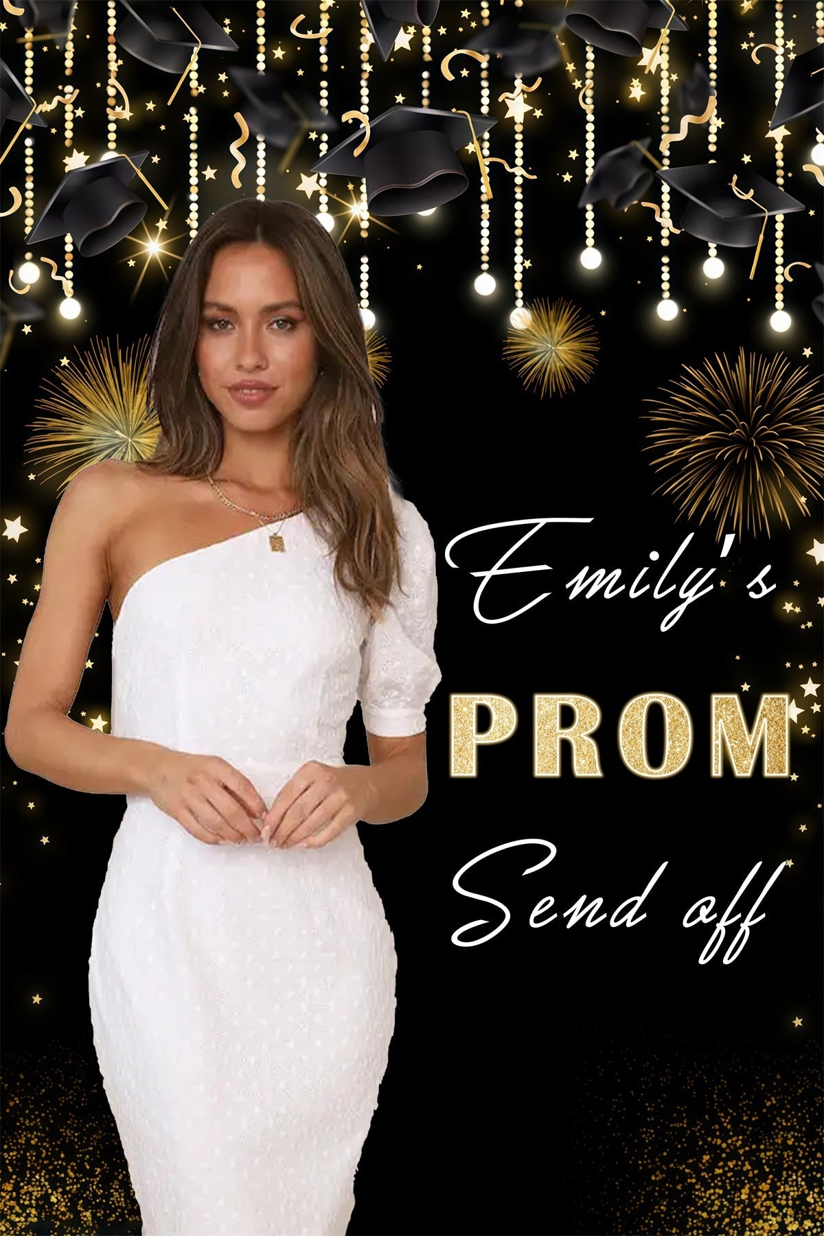 Prom Foto Backdrop Mütze Sparkling Feuerwerk Personalisierte Party Graduation Backdrop MRR3-199
