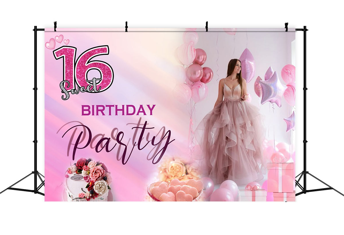 Personalisierte Geburtstagskulisse Rosa Glamour Sweet 16 Kulisse MRR3-2