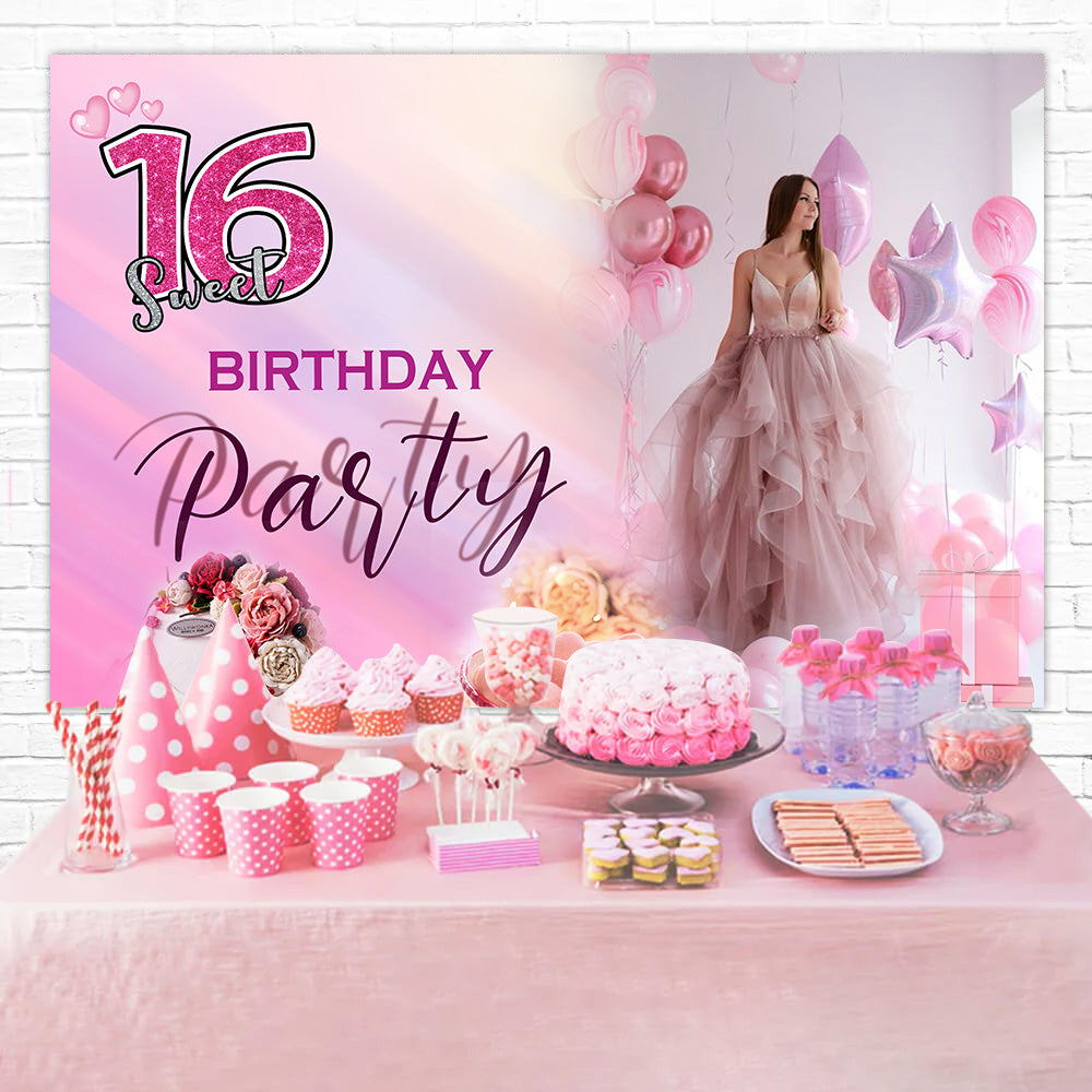 Personalisierte Geburtstagskulisse Rosa Glamour Sweet 16 Kulisse MRR3-2