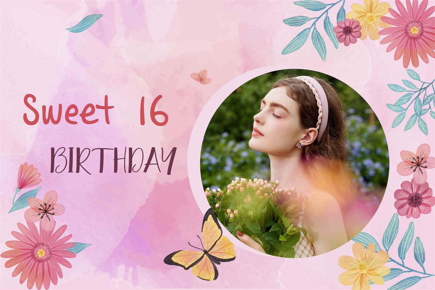 Geburtstag Backdrop Personalisierte Pink Floral Sweet 16 Backdrop MRR3-20