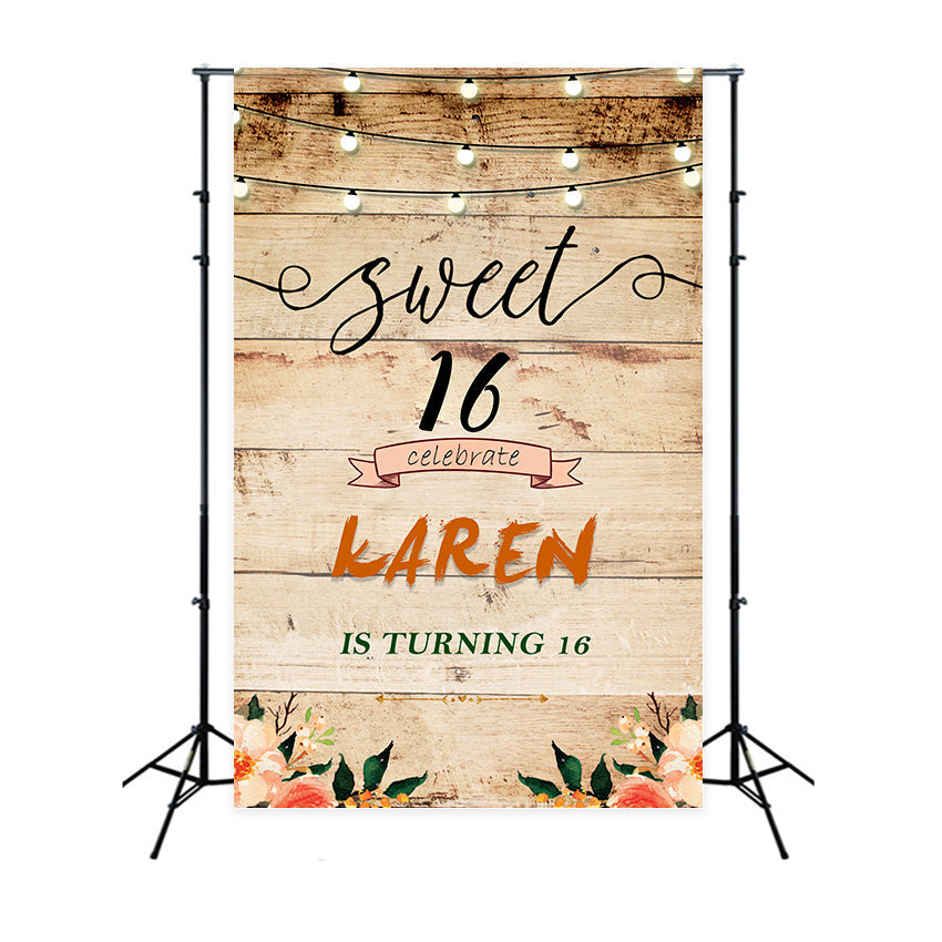 Geburtstag Backdrop Personalisierte Rustikale Holz Sweet 16 Backdrop MRR3-21