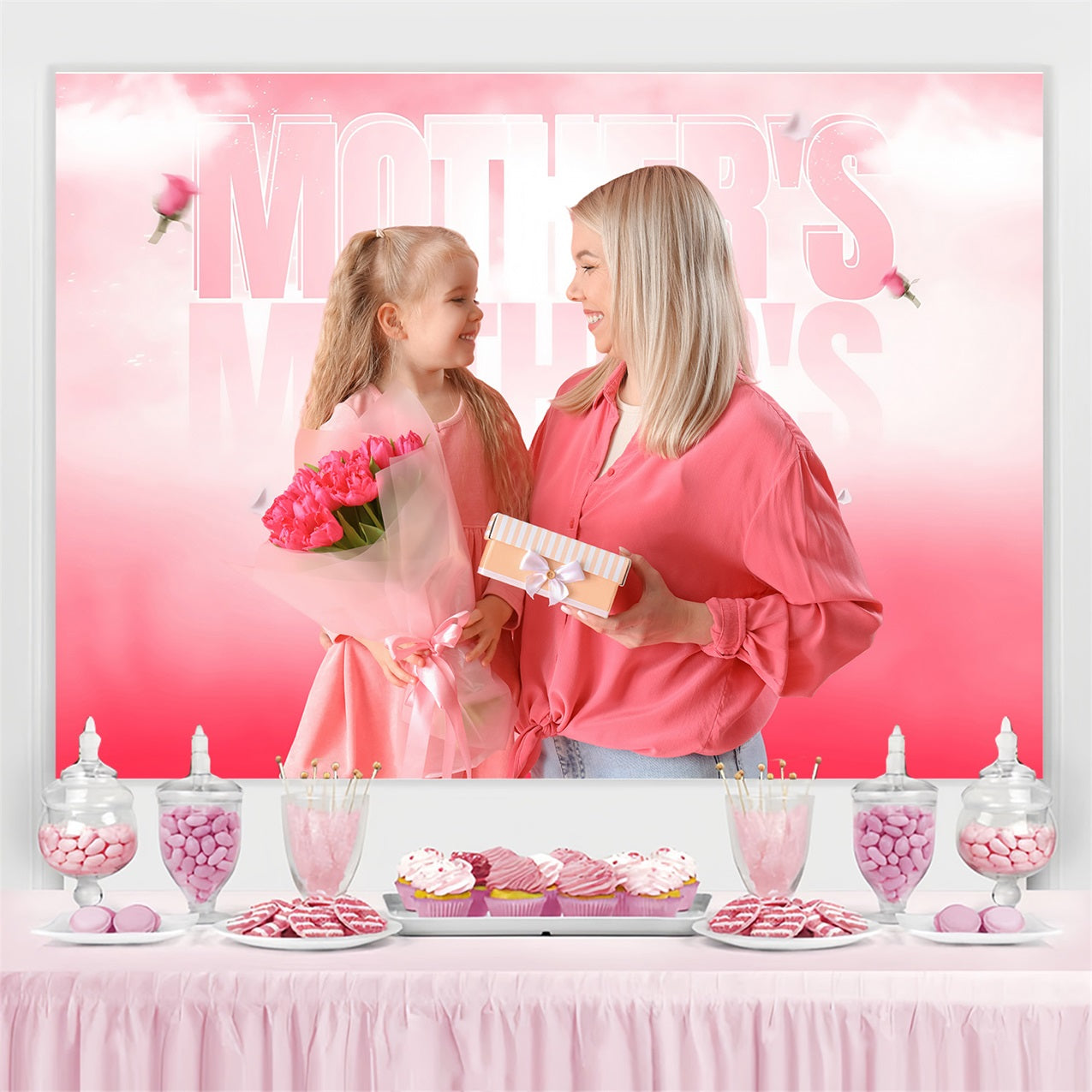 Muttertag Fotokulisse Rosa Rosen Glückseligkeit Individueller Hintergrund MRR3-37