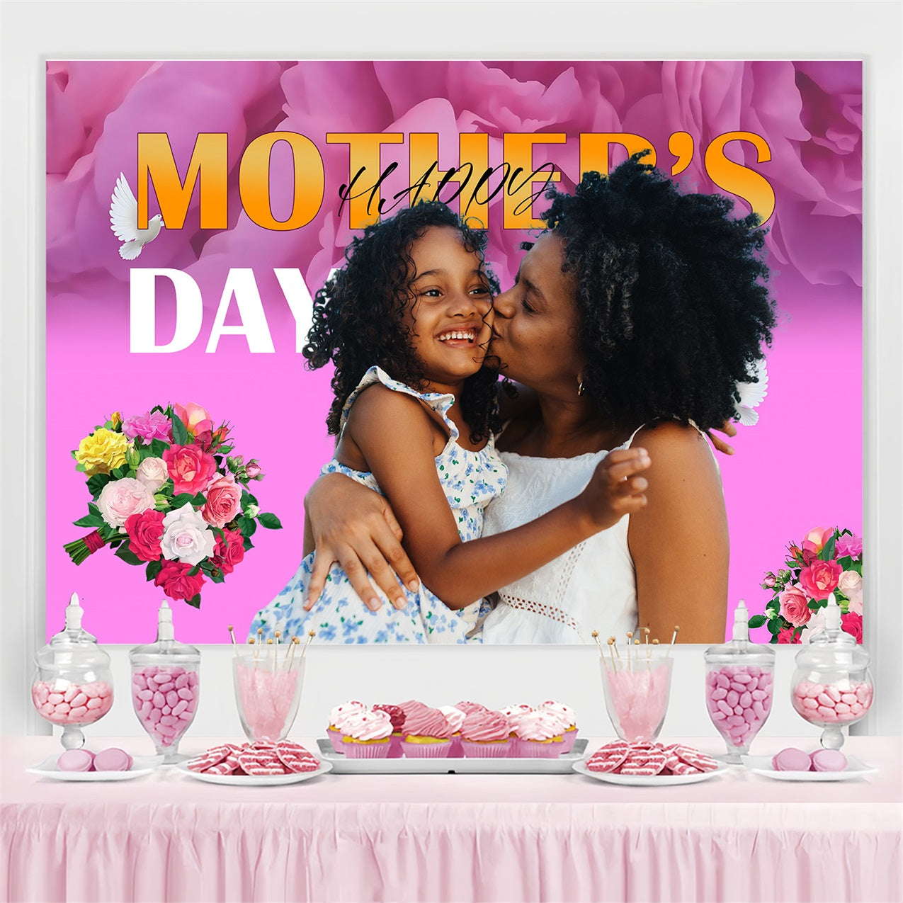 Muttertagskulisse Blumen Vögel Liebe Personalisierte Kulisse MRR3-55