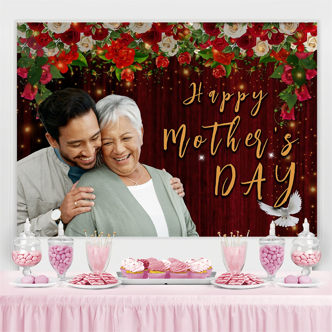 Muttertag Fotokulisse Blühende Rosen Familie Personalisierte Kulisse MRR3-57