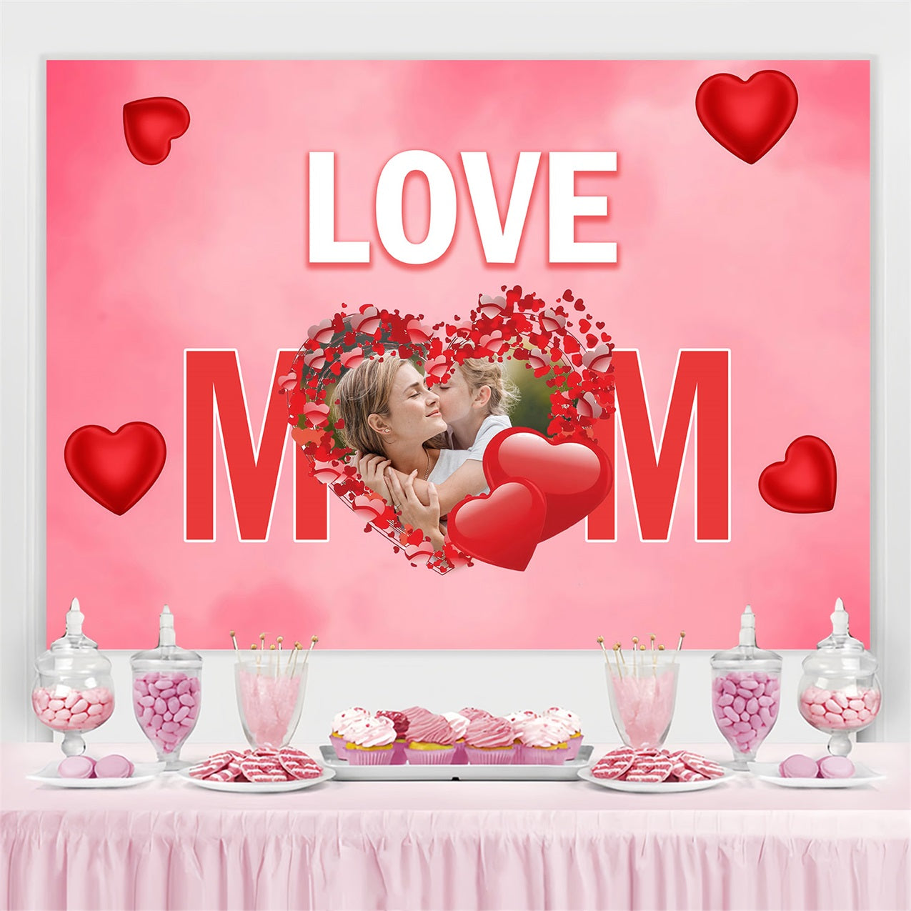 Muttertag Fotokulisse Rotes Herz Liebe Mama Personalisierte Kulisse MRR3-62