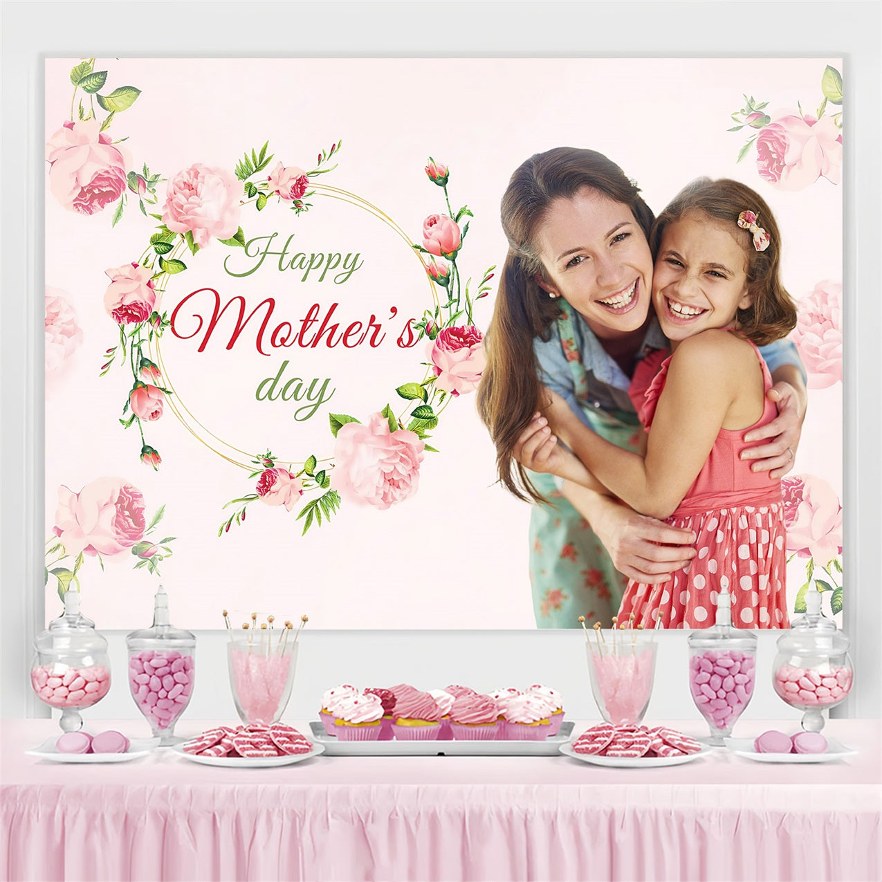Muttertag Fotokulisse Blissful Embrace Floral Personalisierte Kulisse MRR3-63