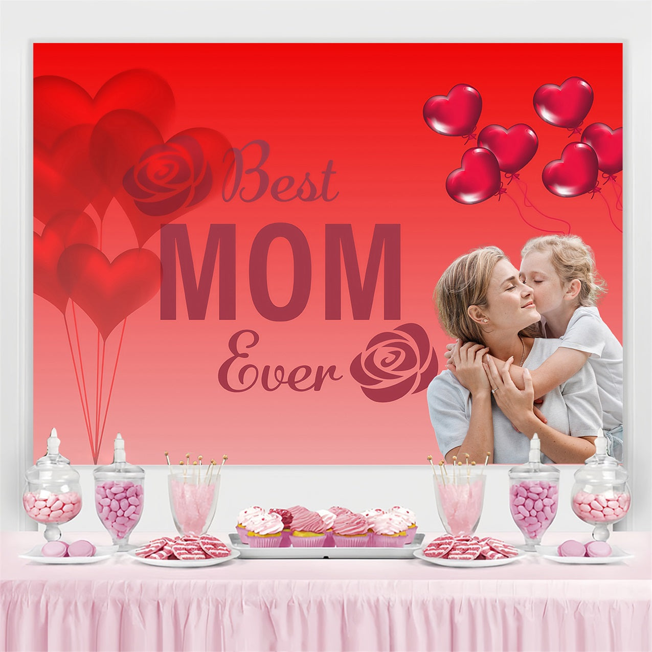 Muttertag Fotokulissen Rote Herzluftballons Personalisierte Kulisse MRR3-68