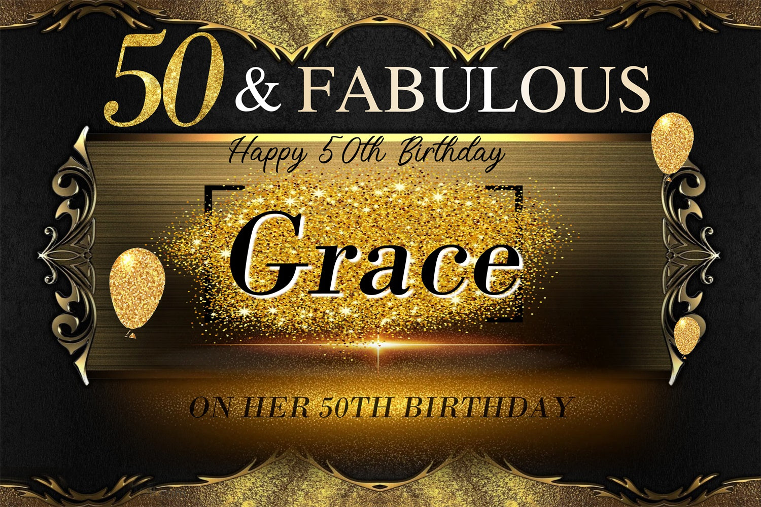 Individuelle Geburtstagsparty Backdrop 50. Gold Glitter Backdrop MRR3-7