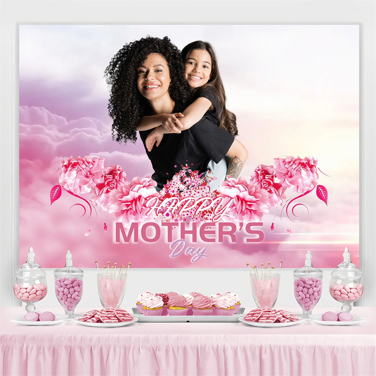 Muttertag Fotokulisse Ideen Rosa Wolke Blume Personalisierte Kulisse MRR3-70