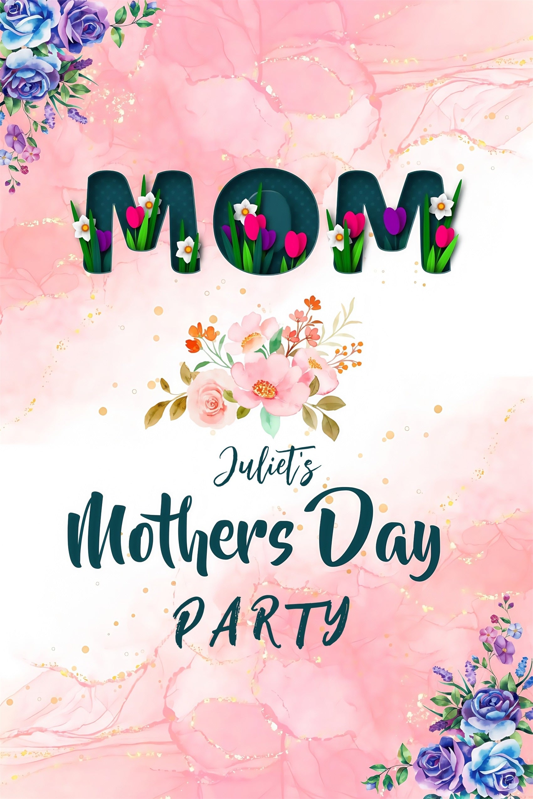 Happy Mother's Day Backdrop Pastellrosa Blumen Personalisierte Backdrop MRR3-73