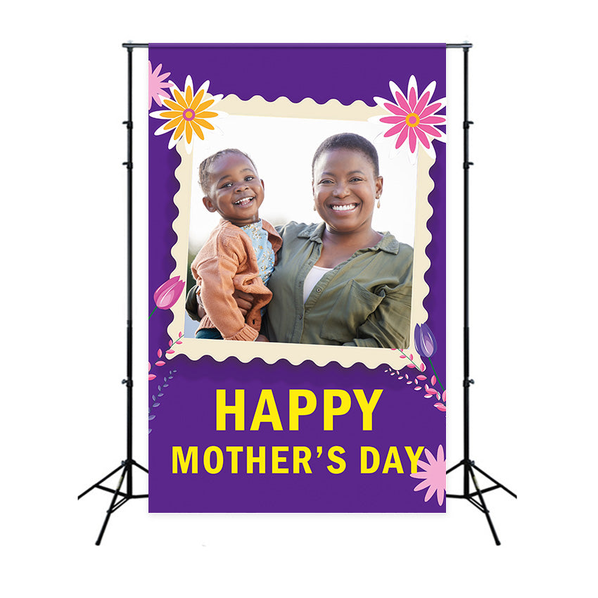 Fotokulissen für den Muttertag Lila Rahmen Glücklich Personalisierte Fotokulisse MRR3-78