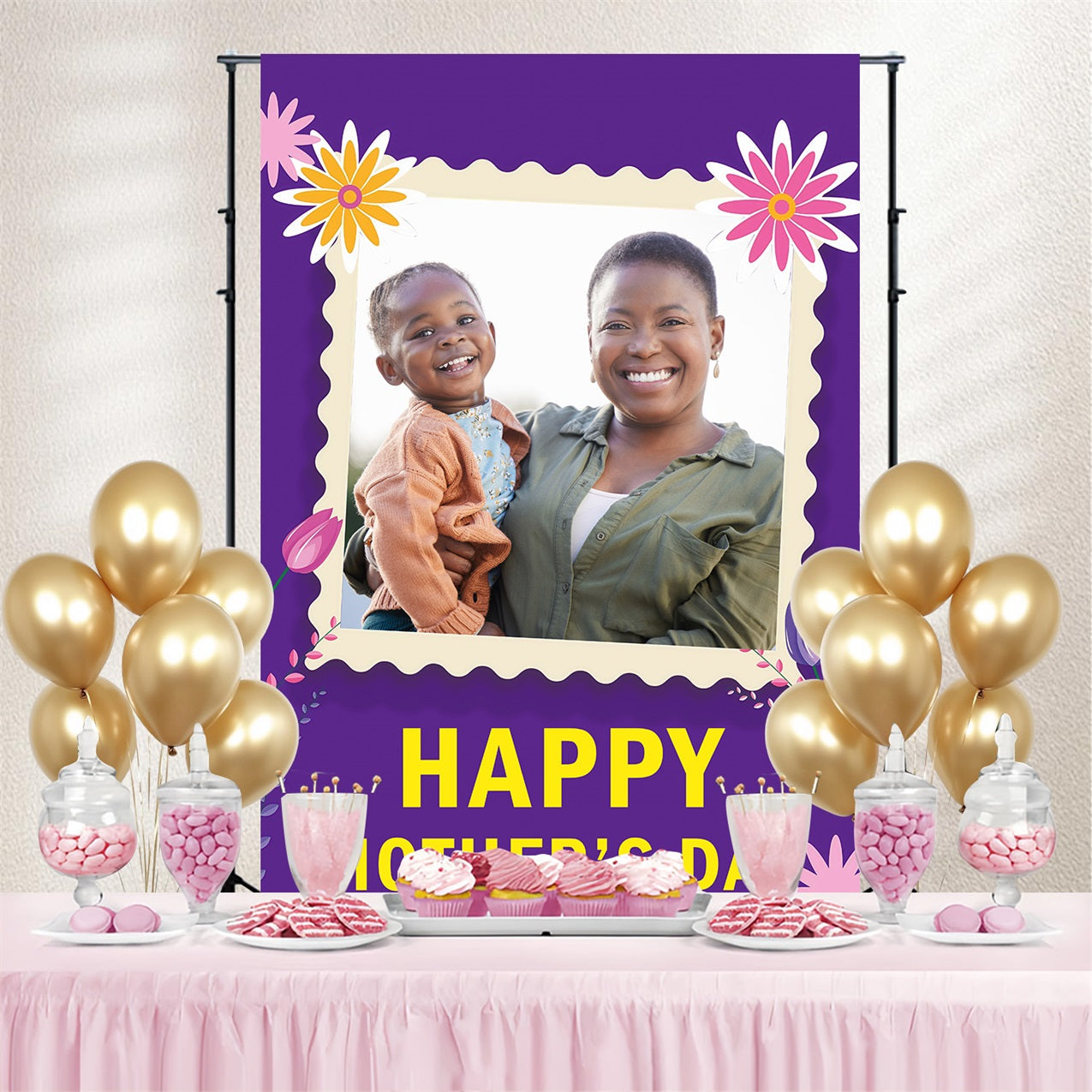 Fotokulissen für den Muttertag Lila Rahmen Glücklich Personalisierte Fotokulisse MRR3-78