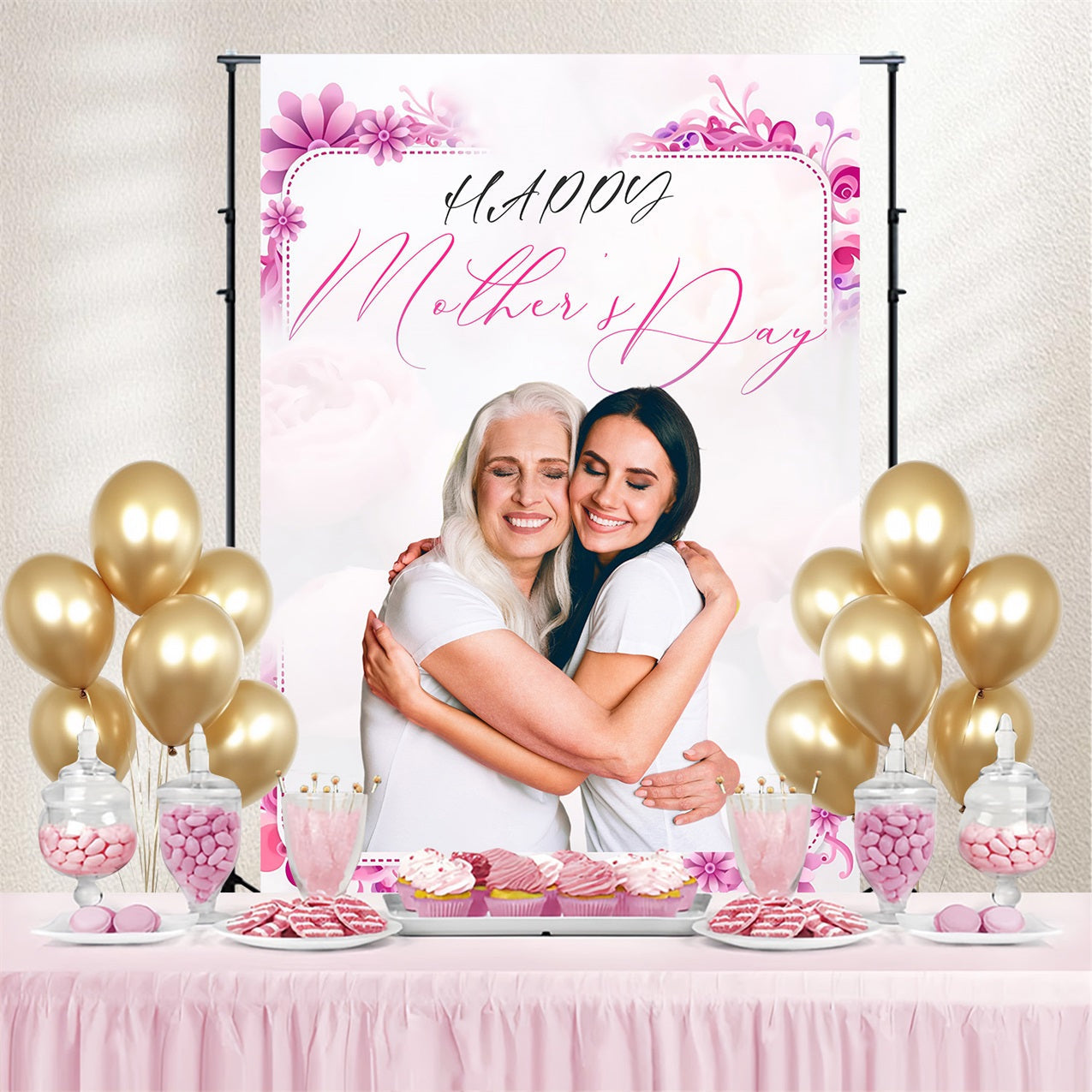 Fotohintergrund zum Muttertag Elegant Rosa Blüte Personalisierter Hintergrund MRR3-79