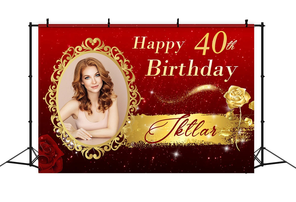 Personalisierte 40. Geburtstag Backdrop Goldene Rose Backdrop MRR3-8