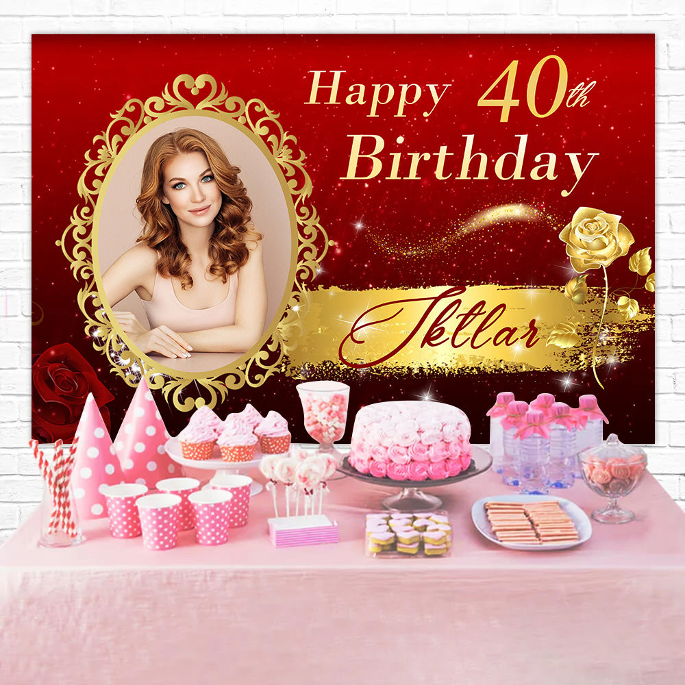 Personalisierte 40. Geburtstag Backdrop Goldene Rose Backdrop MRR3-8