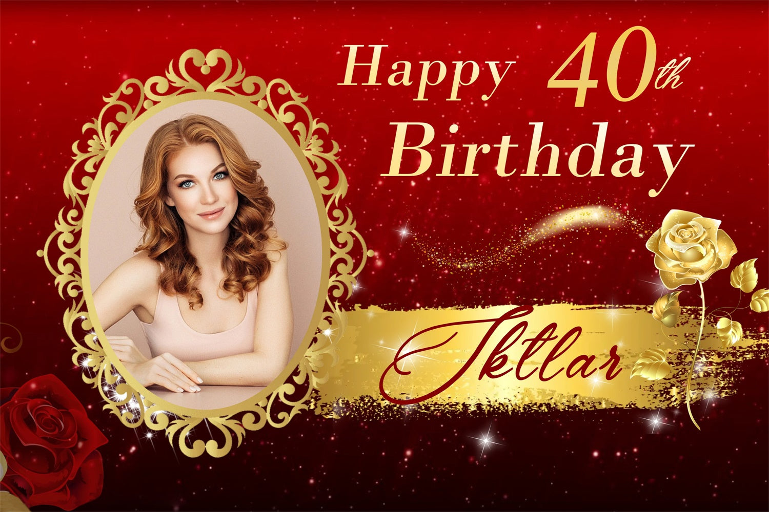 Personalisierte 40. Geburtstag Backdrop Goldene Rose Backdrop MRR3-8