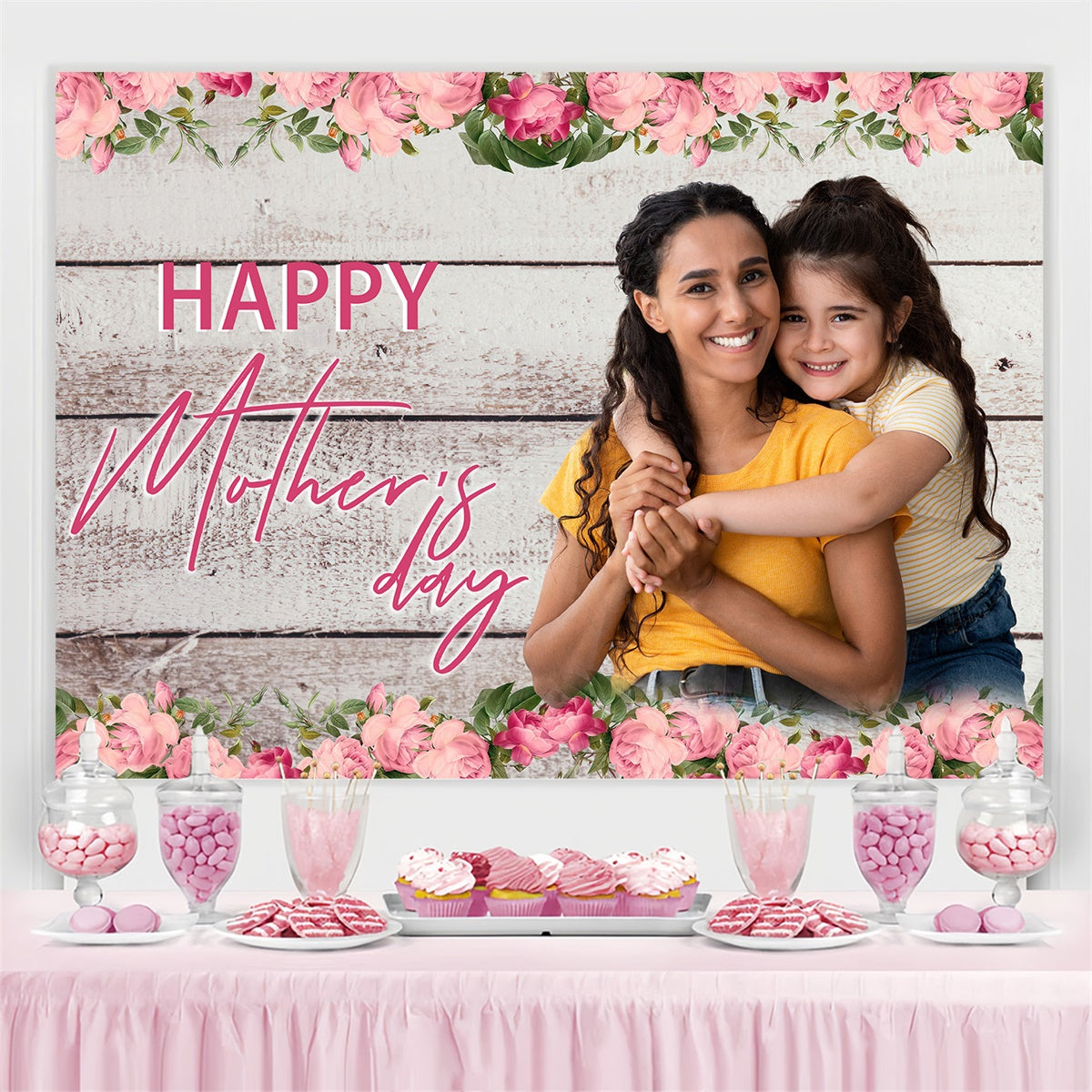 Muttertag Fotohintergrund Rustikale Blumen aus Holz Individueller Hintergrund MRR3-88