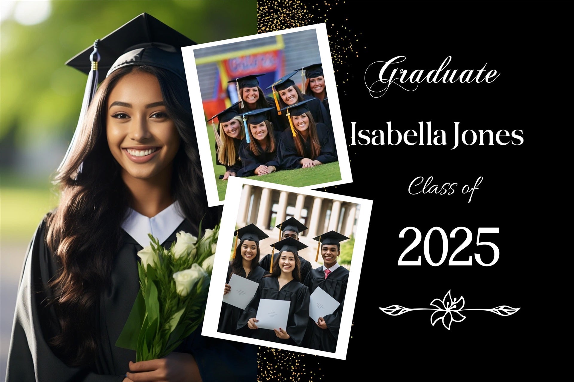 Custom Graduation Backdrop Elegant Schwarz Gold Graduation Party Backdrop MRR4-1