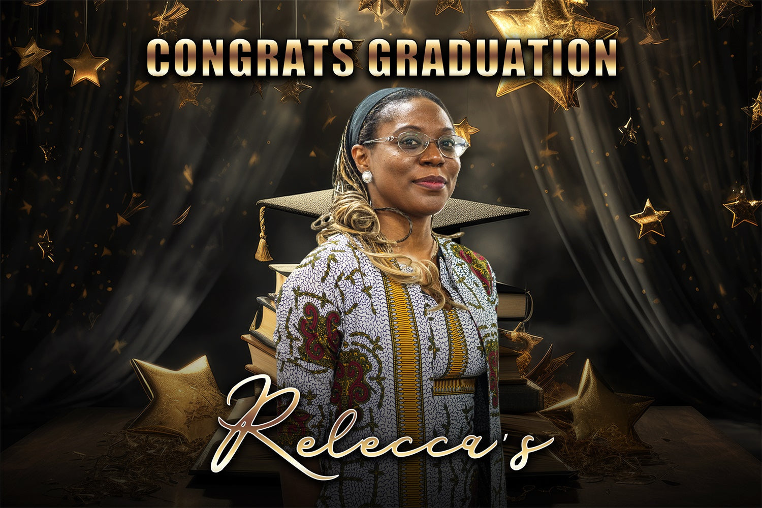 Personalisierte Graduation Backdrop Goldene Sterne Bücher Graduation Party Backdrop MRR4-11