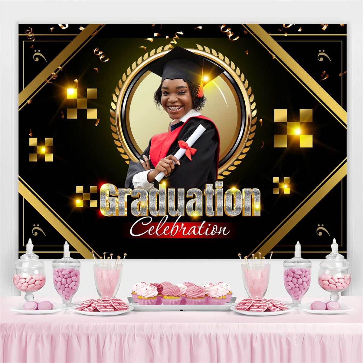 Personalisierte Graduation Backdrop Luxe Gold Frame Graduation Party Backdrop MRR4-12