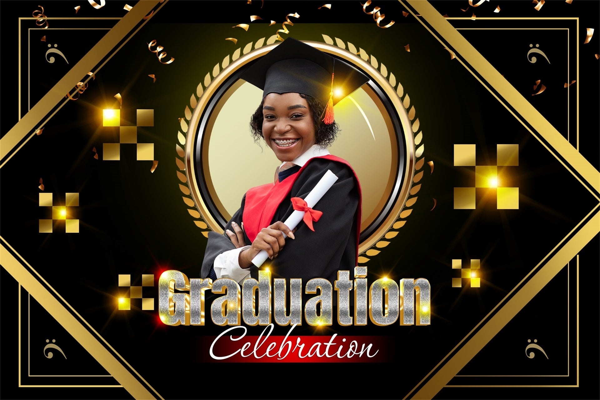 Personalisierte Graduation Backdrop Luxe Gold Frame Graduation Party Backdrop MRR4-12