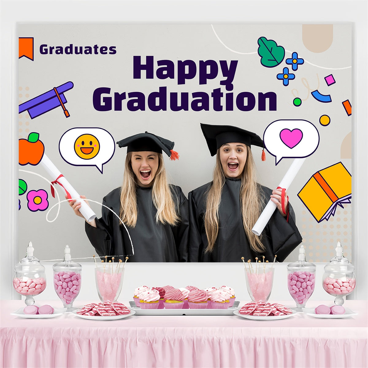 2025 Custom Graduation Backdrop Buntes Doodle Graduation Party Backdrop MRR4-17