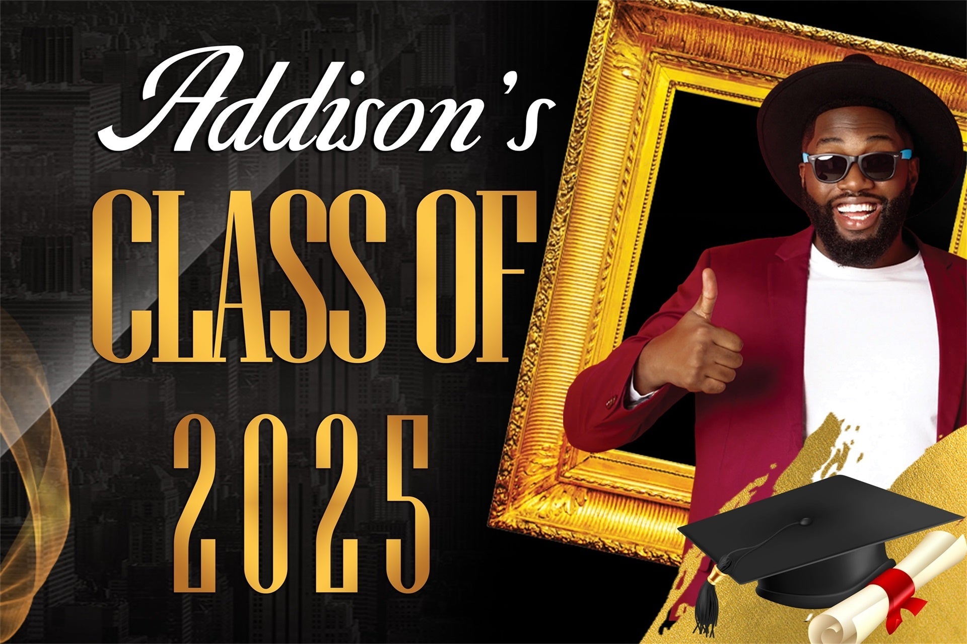 Benutzerdefinierte Graduation Backdrops Schwarz Gold Luxe Graduation Party Backdrop MRR4-18